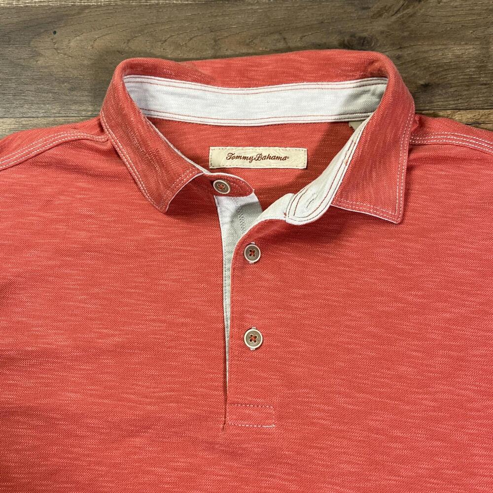 Tommy Bahama Shoreline Surf Large Polo Shirt Modal Polyester Short Sleeve Coral. - Picture 3 of 10